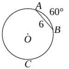 На чертежа дължината на хордата AB е 6 см а  overarcAB   60о   Дължината на радиуса на окръжността е